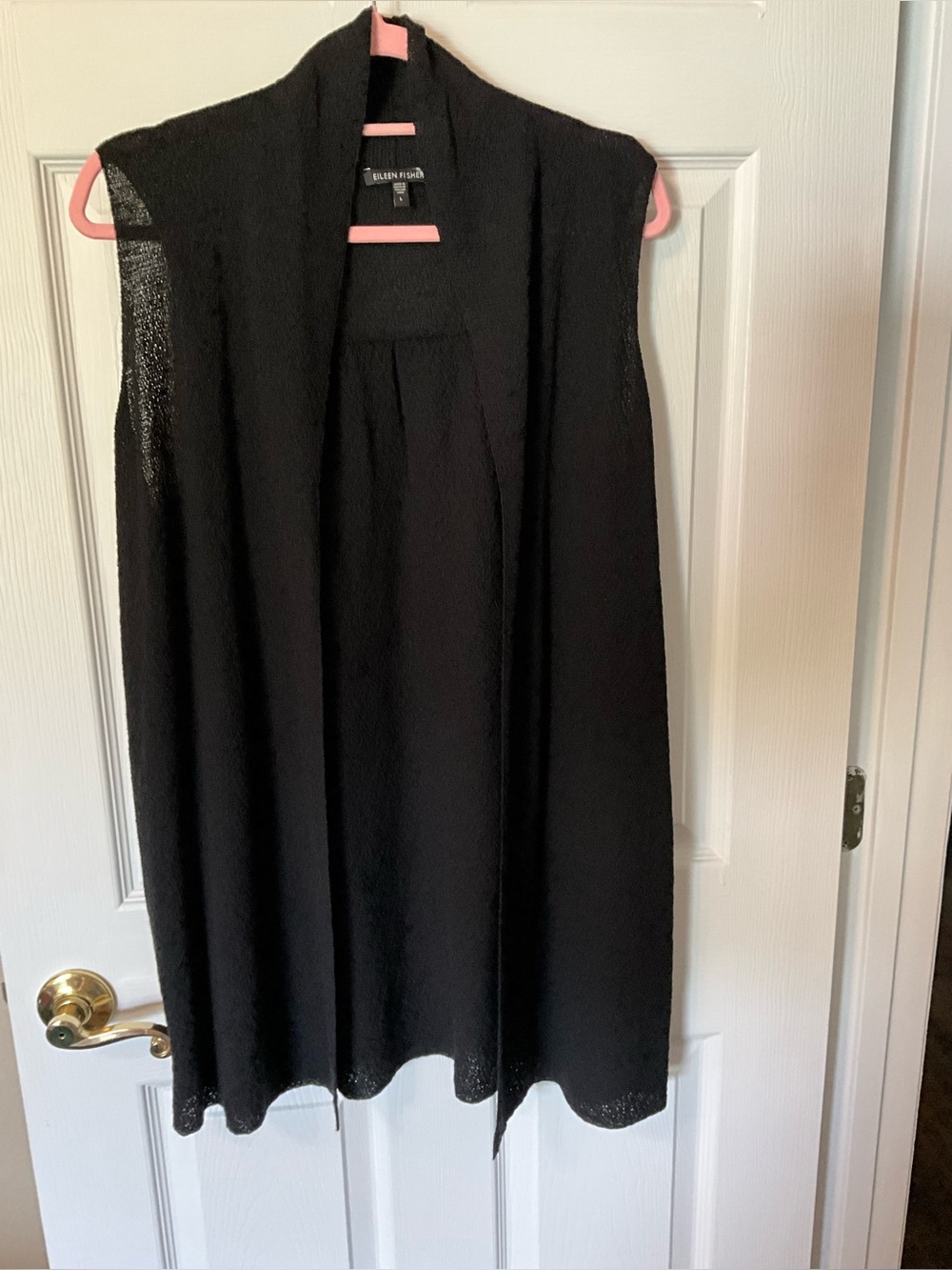 Eileen Fisher Black Long Open-Front Duster Vest